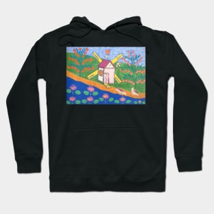 two pigeons drank water by a windmill and ford 1970 - Maria Primachenko Hoodie